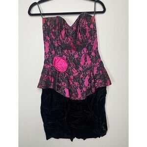 Vtg Jessica McClintock for Gunne Sax Crepe Dress Strapless Hot Pink/Black size 6